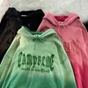 Women's Hoodies Sweatshirts 2022 Autumn Green Gradient Tie Dye Hoodies Simple Letter Embroidery Oversized Streetwear Grunge Kawaii Clothes