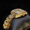 Missfox Square Roman Dial Unisex Watch Gold Diamond Luxury Wristwatch Man Fashion Stainls Steel Waterproof Quartz Watch Women