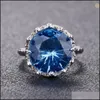 Bandringen Blue Gem Stone Wedding Women Finger Brand Sieraden voor Gemaakte Crystal Ring Drop Delivery 2021 Lulubaby DHJMW