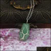 Pendant Necklaces Natural Stone Crystal Lucky Coffin Charms Tree Of Life Wire Wrap Amethyst Tiger Eye Rose Quartz Wholesale Jewelry F Dhzpi