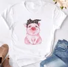 Summer Women Tee Short Sleeve O-neck Basic White T Shirt Plus Size Cute Pig Cartoon