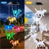 Estatuetas decorativas Luz de jardim LED Solar Decoração de cães ao ar livre Cristão de vento colorido Decoração de casa sinos