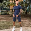 Men's Tracksuits 2022 Men's Tracksuit Sets Casual Grey Striped Print Short Sleeve Tshirt And Shorts Two Piece Sport Suits Fashion Summer