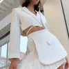 Women's Suits Glamoda Long Sleeve Notched Collar Blazer Top Waist Band Decoration Sexy Casual Short Jackets