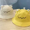 Boinas para niños pequeños, sombrero de cubo con ojos de rana de dibujos animados para bebés, protección solar de ala ancha, gorra de pescador de playa plegable de Color sólido