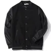 Herrjackor Skollagsuniform Herr Svarta läderärmar Baseball Varsity Jacka College Letterman Coat Plus Size 5XL 6XL