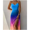 Swimwear de mujeres 2022 Moda Colorido Impreso de gradiente Long Vestido Verano Backless Boho Off Shoulder Crystal espumoso Cubierto