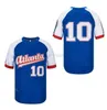 Hommes Negro League Noir Atlanta Baseball Crackers Jersey 10 Team Couleur Blanche À Rayures Respirant Base Cool Broderie Et Couture Broderie De Haute Qualité