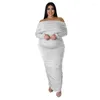 Plus Size Dresses Perl Sexy Off The Shoulder For Women Full Sleeve Curved Long Outfit Open Back Female Clothing Xl-4xl 2022