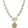 Colliers pendants Collier de perles d'imitation blanche vintage pour femmes Femme Gold Color Head Portrait Coin Ot Toggle Clasp Choker9441852