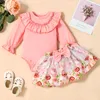 Ensembles de vêtements bébé fille jupe costume poignets à volants barboteuse à manches longues imprimé floral printemps automne deux pièces