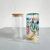 US Warehouse de 12 on￧as de sublima￧￣o canecas de cerveja de vidro de sublima￧￣o de 16 on￧as podem fazer copos de vidro em forma de cerveja gradiente de vidro bebendo copos de cerveja com tampa de bambu
