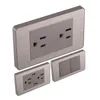 Переключатель 1-4 Gang 2 Way Wall Button US Standard Socket Scocket Mrashed Stainele Steel Grey панель USB выход для улучшения дома