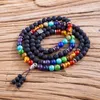 Bracelet en pierre volcanique à sept chakras, brin de 8mm, 108 cordes à main MALA, collier bouddhiste, cœur de méditation, 1 pièce/lot