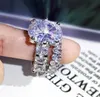 Conjunto de anillos de joyería de lujo brillante corte ovalado grande topacio blanco CZ diamantes piedras preciosas mujeres boda anillo de novia conjunto regalo