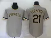 2021 Notizie Baseball 21 Maglie Roberto Clemente cucite 8 Willie Stargell Retro Blu Giallo 24 Maglia Barry Bonds Grigio Strada Bianco Home Nero Alternato