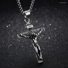 Pendant Necklaces Vintage Punk Cross Necklace For Men Retro Gold/steel/ Gold Color Stainless Steel Box Link Chain Male Jewelery Gift