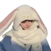 Bérets Oreilles Hoodies En Peluche Chaud Coupe-Vent Cou Écharpe Et Gants Doux Ensemble Femmes