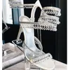 Pendant Gorgeous Sandals Luxury Designer René Caovilla Crystal Light Emballed Foot Ring Stiletto Chaussures de mariage Top Quality Sandale à talons hauts5586567