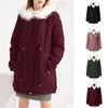 Women's Trench Coats Ladies Winter Coat Mid-length Fleece Jacket Hooded Plus Warm Overcoat Casual Windproof Parka 4XL Womens Outdoor