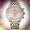 Luxo Full funcional Stopwatch Rel￳gios 43mm homens Hora Hand Quartz Full A￧o inoxid￡vel cl￡ssico Conjunto Auger Business Switzerland Wristwatches Reloj de Lujo