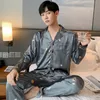 Pijama de pijamas confortáveis ​​de roupas de sono masculinas 3xl 4xl 5xl Manga curta Casual Night Wear Autumn Silk Boy Pijama Conjunto de lazer para dormir 220827