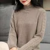 Camisolas femininas Autumnwinter 100 l￣ Top retro moda redonda Pullover solto Sweter de malha de cor s￳lida de manga comprida 220827