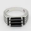 Cluster Rings Male Ring 925 Sterling Silver Men Parallel Zebra Lines Black Zircon Band Punk Style For Party Jewelry Wedding