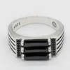 Cluster Ringe Männlicher Ring 925 Sterling Silber Männer Parallel Zebra Linien Schwarz Zirkon Band Punk Stil Für Party Schmuck Hochzeit