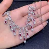 Chains Natural Red Ruby Necklace Gemstone Pendant S925 Silver Women Luxurious Big Flower Tassels Woman Wedding Jewelry