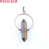 Naturliga kristallhängen Hexagon prismor Stone Circle Wire Wrap Diy Women för vintage halsband eller smycken som gör BO908