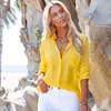 Atuação feminina de banho de banho 2022 Concobrições de biquíni amarelo de bolso sexy front aberto de manga comprida Tops de verão para mulheres túnica de praia usa maiô