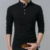 Camisetas masculinas mola masculina tshirt de manga longa stand básico blusa sólida camiseta camiseta de camiseta casual de algodão casual menina de camiseta 220920