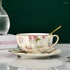 Mokken 5 kleuren Bone China koffiebekeerder Lepel één set Flower Tea Europees porselein en voor mug cadeau