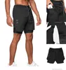 Shorts casuais shorts de AV masculino de verão nova tendência de fitness de fitness em corrida de calças curtas de calças soltas 2 em 1