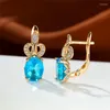 Orecchini posteriori Trendy Female Green Zircon Stone Rose Gold Color Crown Clip per le donne Dainty Crystal Oval Wedding