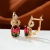 Orecchini posteriori Trendy Female Green Zircon Stone Rose Gold Color Crown Clip per le donne Dainty Crystal Oval Wedding