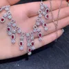 Chains Natural Red Ruby Necklace Gemstone Pendant S925 Silver Women Luxurious Big Flower Tassels Woman Wedding Jewelry