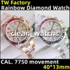 Tw Rainbow Diamond Erkek Tasarımcı İçin İzler 40-13mm 7750 Tam Otomatik Mekanik Hareketler Su Geçirmez Zamanlama Fonksiyonu