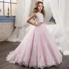 Robes de fille robe de mariée pour enfants fille dentelle maille perceuse fleur belle longue robe de bal princesse moelleuse