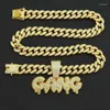 Hänge Halsband Iced Out Kubanska Kedjor Bling Diamond Letter GANG Strasshängen Herr Guldkedja Hip Hop Charm Smycken För Män