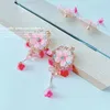Baumeln Kronleuchter Neue Koreanische Stil Rosa Lila Blume Baumeln Ohrringe für Frauen Braut Strass Lange Quaste Niedlichen Ohrring Süßer Schmuck