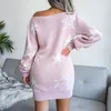 Sıradan Elbiseler Kadınlar Omuz Kazak Elbise Uzun Kollu İnce Örgü Vintage Yıldız Bahar Bahar Sonbahar Bodycon Mini Kulüp Partisi