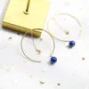 Hoopörhängen Lamoon Natural Lapis Lazuli Sun Moon Tassel Asymmetry Earring for Women 925 Sterling Silver K Gold Plated V089