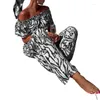 Tweede stuk broek Pant Suits voor dames 2 sets dames slash nek puff puff mouw crop tops matching set zomer mode print strand vakantie outfits