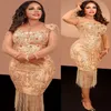 2022 Arabische Aso Ebi Gold Lace Prom Dresses kristallen avond Formele tweede receptie Bithday verlovingsjurken Jurken