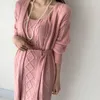 Werkjurken Itoolin roze gebreide Lange jas Vest Twist jurk Tweedel sets vrouwen gebreide warme pakken elegante sexy slanke vrouwelijke outfit 2022