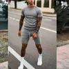 Men's Tracksuits 2022 Men's Tracksuit Sets Casual Grey Striped Print Short Sleeve Tshirt And Shorts Two Piece Sport Suits Fashion Summer