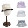 Boinas Unisex plegables de doble cara, gorro de lavabo japonés para viajes al aire libre, protector solar, luz láser, sombreros de cuero Pu para mujer, sombrero de cubo con parte superior plana