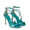 Fiery Satin Cross Strap Sandali con tacco alto Square Open Toe Cinturino con fibbia Scarpe da sera Scarpe da donna